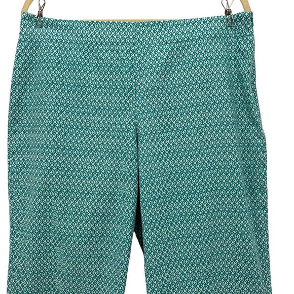 Talbots Petites Stretch Green White Pattern Cropped Pants Womens 12P - Picture 2 of 8